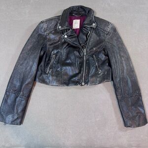 We The Free Metallic Black Leather Jacket